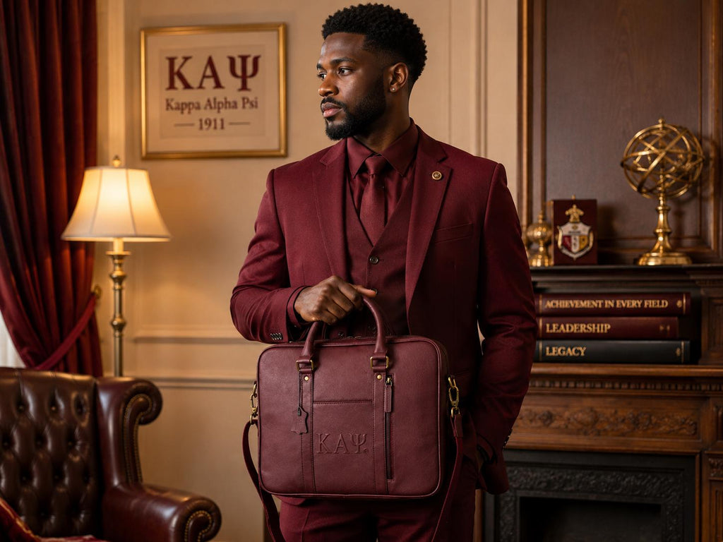 Kappa Alpha Psi Leather Messenger Bag | KAY Fraternity Crimson Office Bag