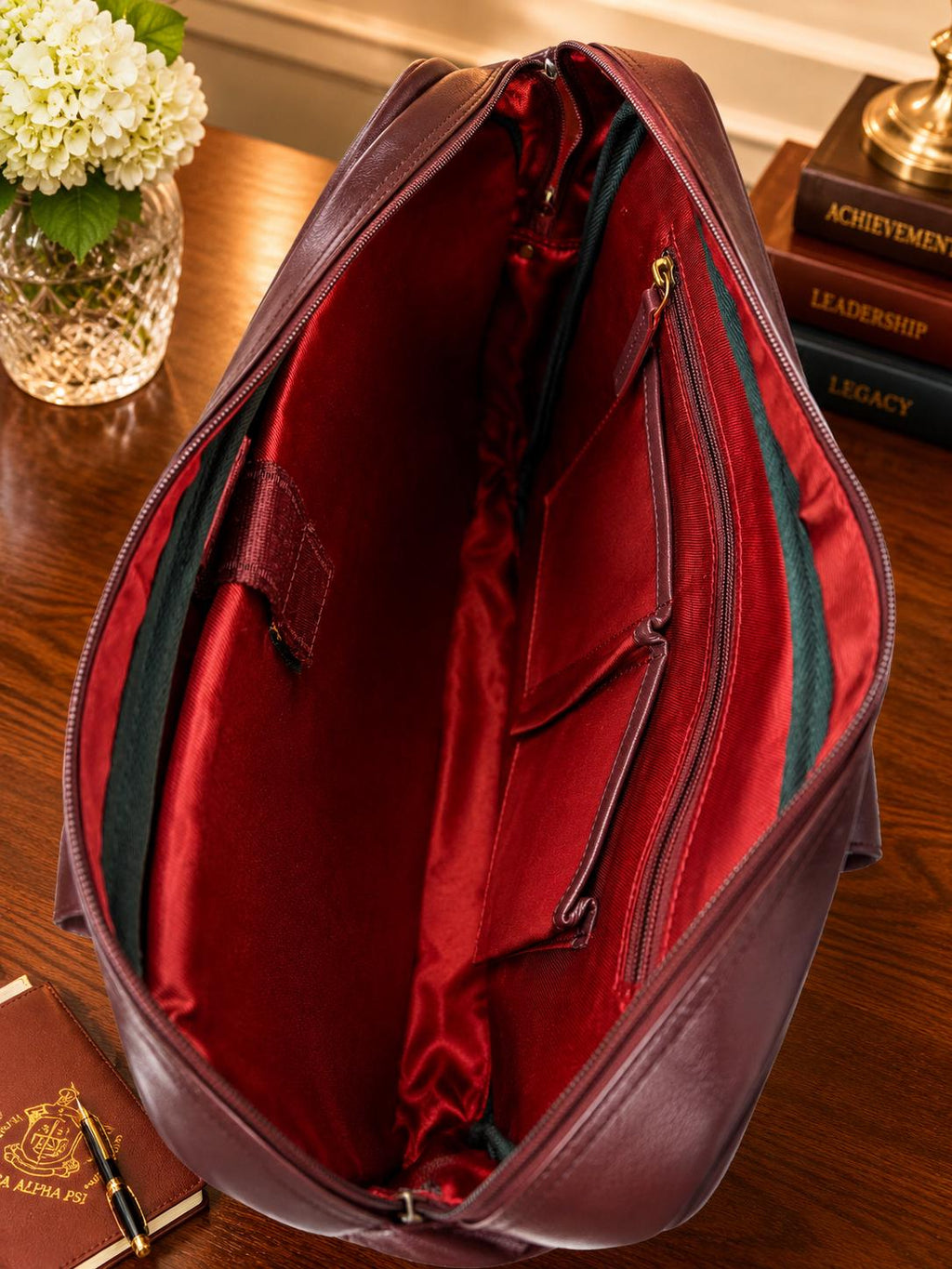 Kappa Alpha Psi Leather Messenger Bag | KAY Fraternity Crimson Office Bag