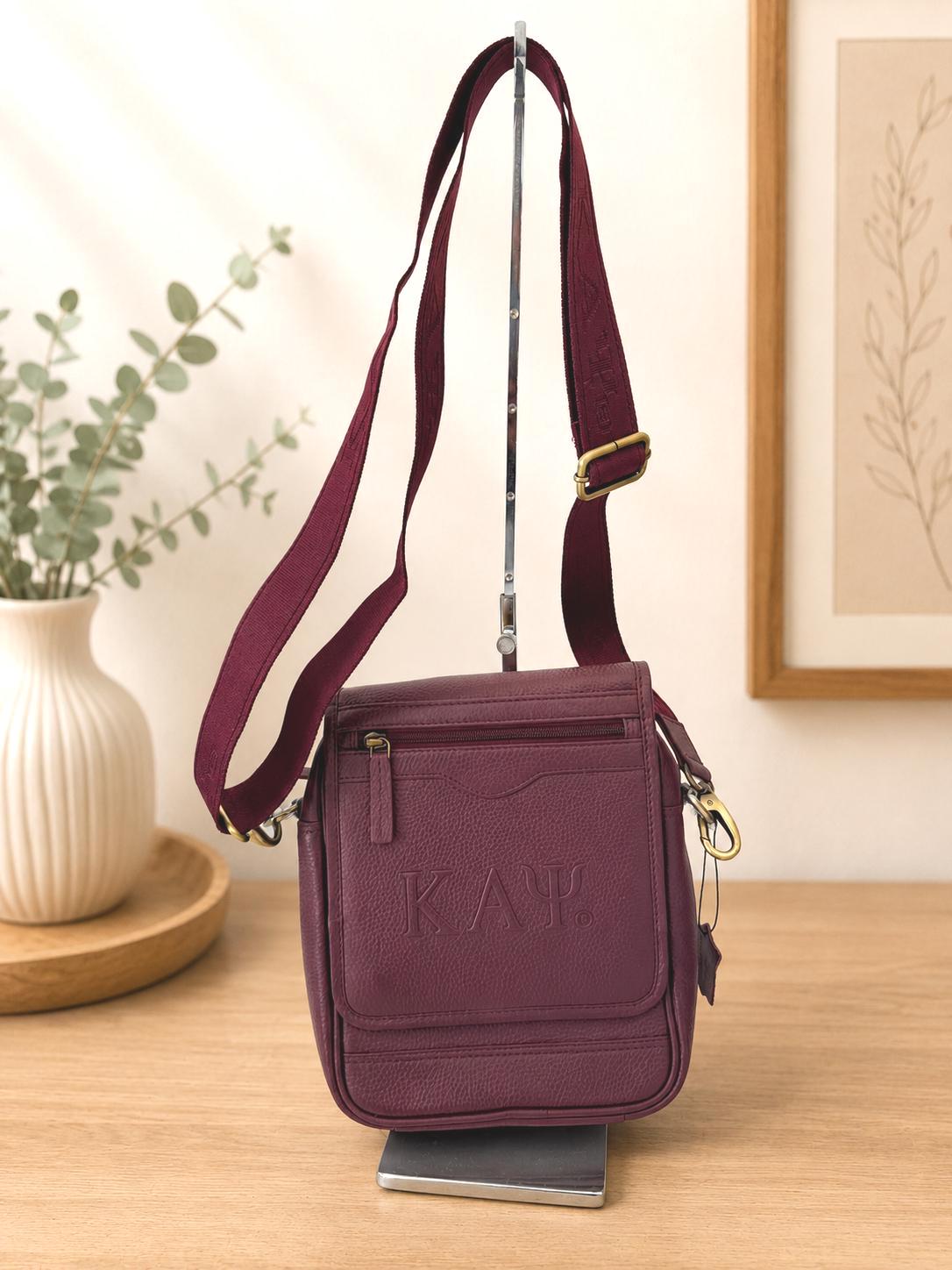 Kappa Alpha Psi Crimson Leather Messenger Bag | ΚΑΨ Fraternity Shoulder Bag