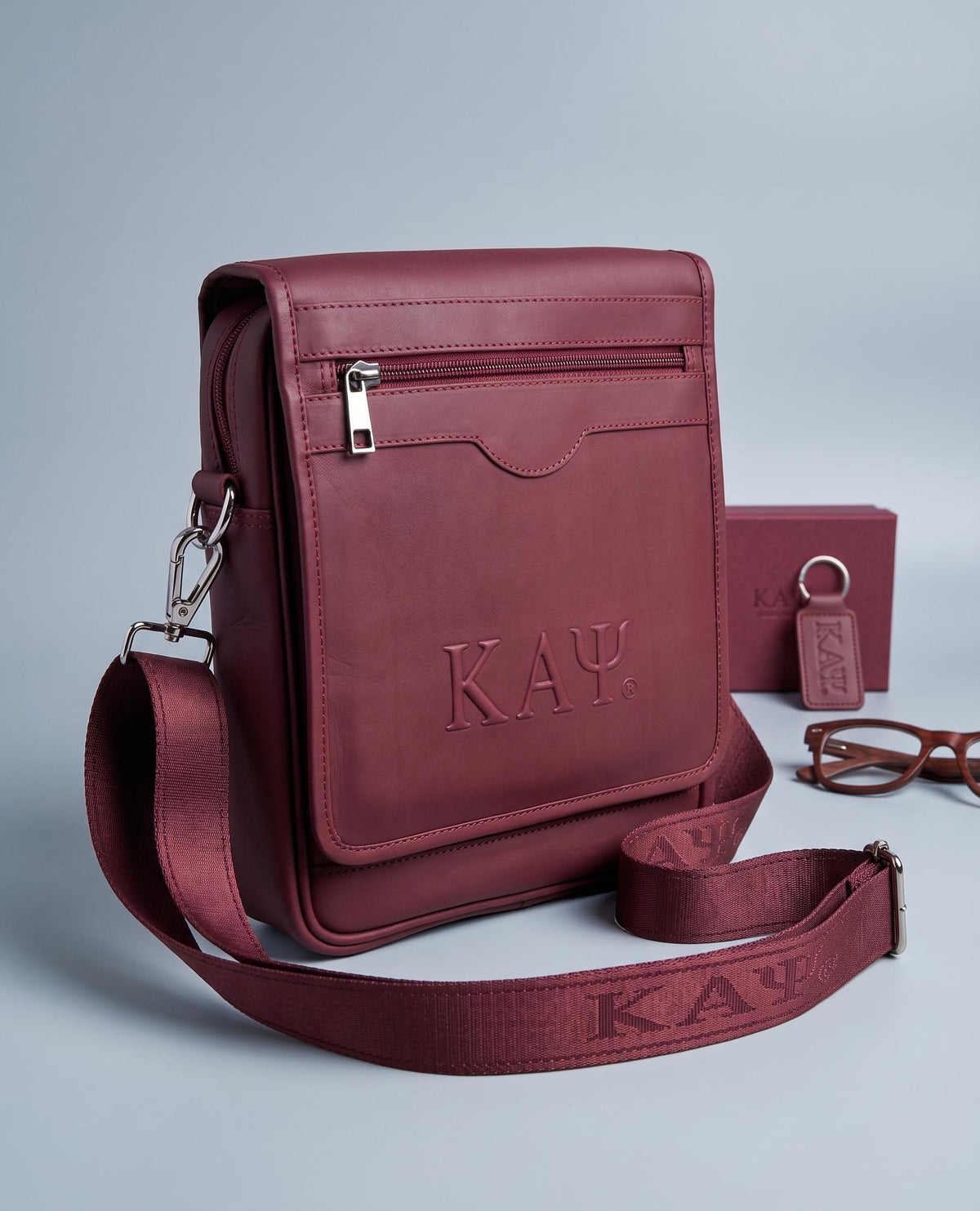 Kappa Alpha Psi Crimson Leather Messenger Bag | ΚΑΨ Fraternity Shoulder Bag