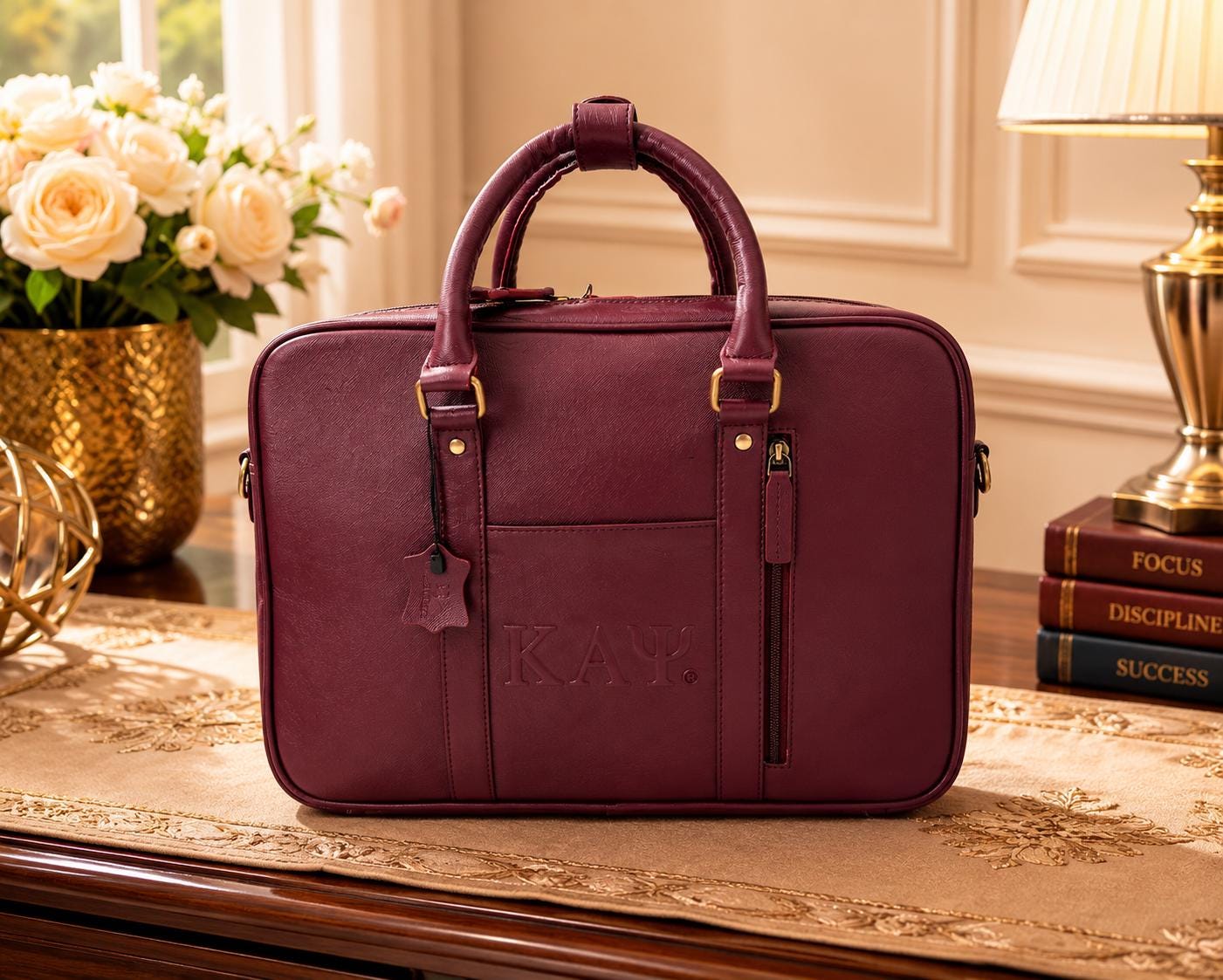 Kappa Alpha Psi Leather Messenger Bag | KAY Fraternity Crimson Office Bag
