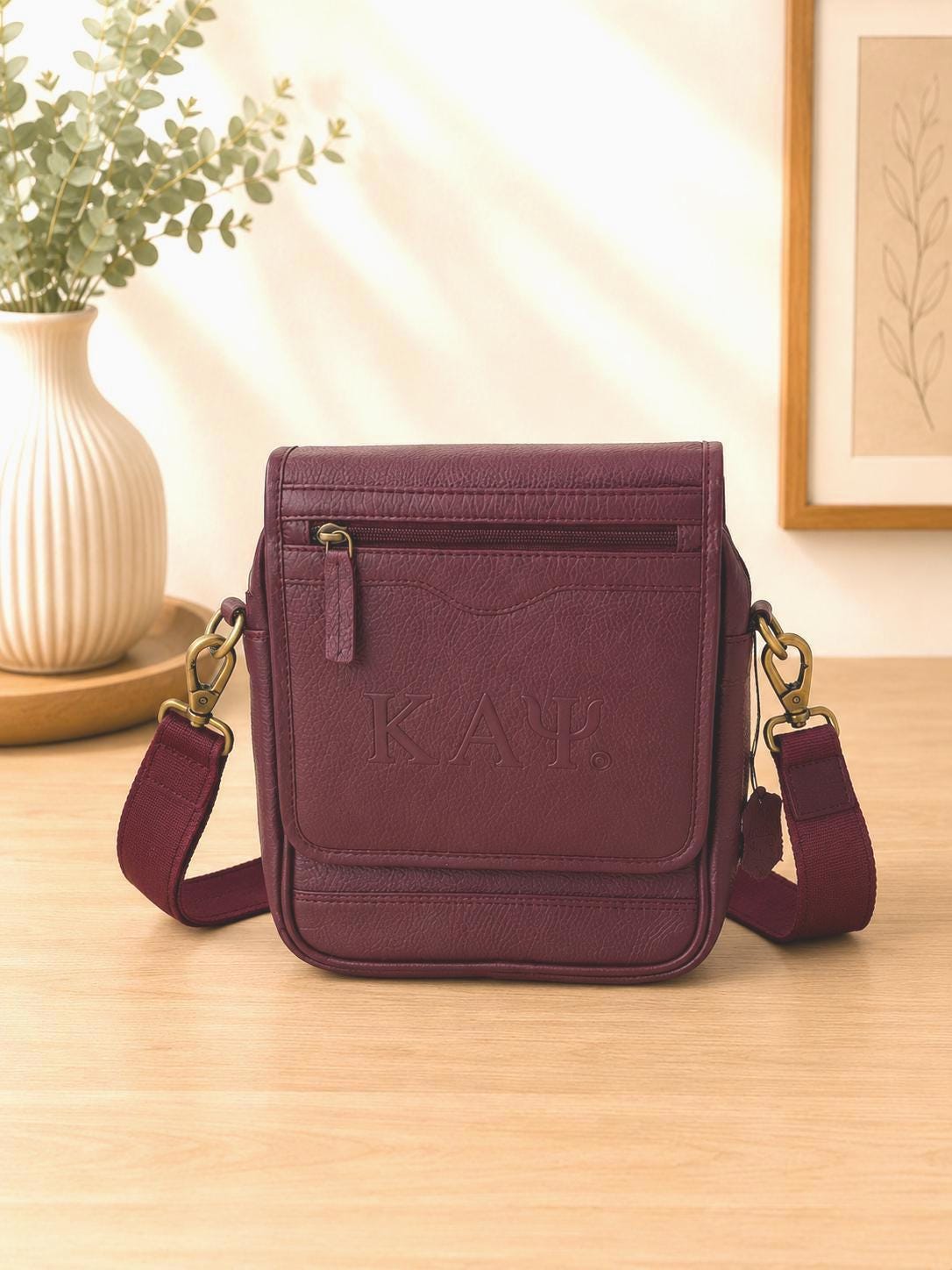 Kappa Alpha Psi Crimson Leather Messenger Bag | ΚΑΨ Fraternity Shoulder Bag