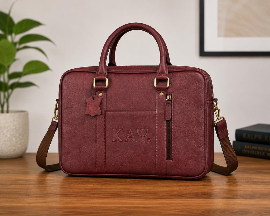 Kappa Alpha Psi Leather Messenger Bag | KAY Fraternity Crimson Office Bag