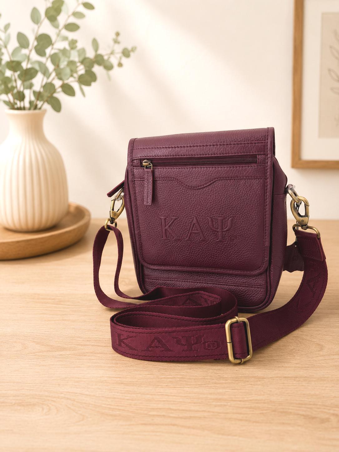 Kappa Alpha Psi Crimson Leather Messenger Bag | ΚΑΨ Fraternity Shoulder Bag