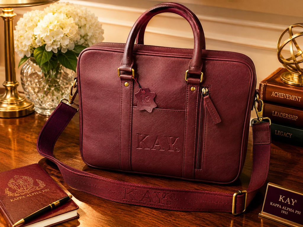 Kappa Alpha Psi Leather Messenger Bag | KAY Fraternity Crimson Office Bag