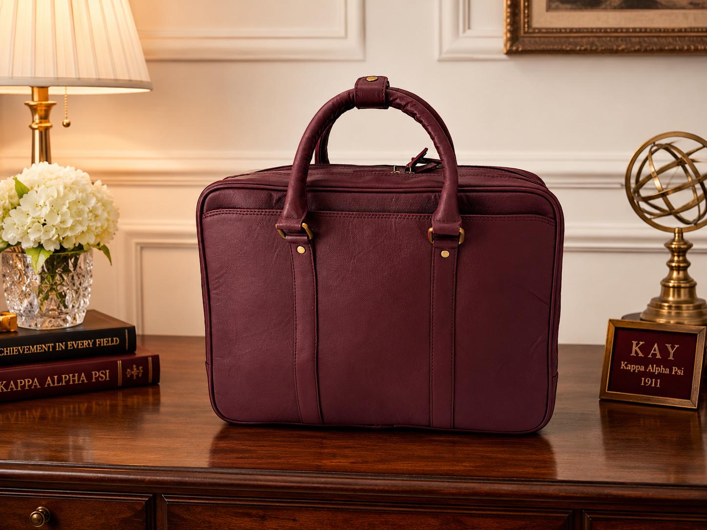 Kappa Alpha Psi Leather Messenger Bag | KAY Fraternity Crimson Office Bag