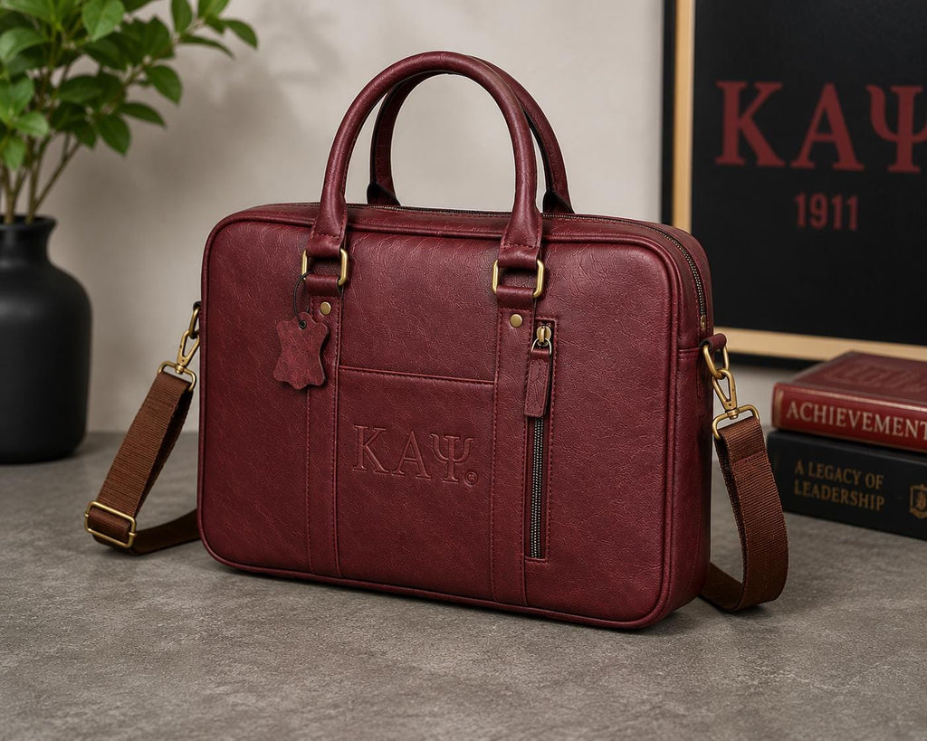 Kappa Alpha Psi Leather Messenger Bag | KAY Fraternity Crimson Office Bag