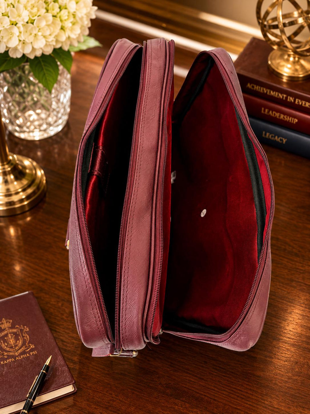 Kappa Alpha Psi Leather Messenger Bag | KAY Fraternity Crimson Office Bag